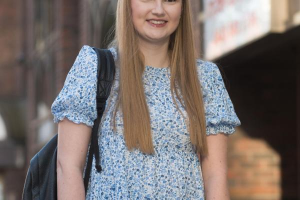 Sarah Wood outside her workplace