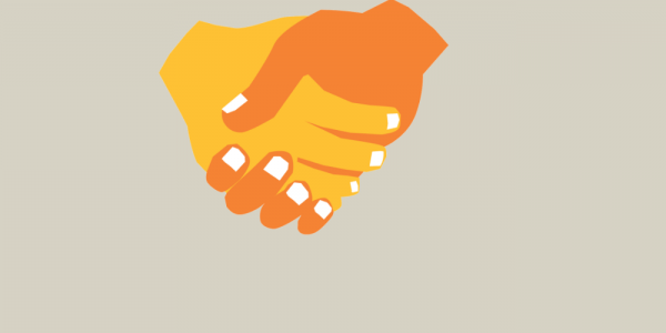 Two hand illustrations shaking 