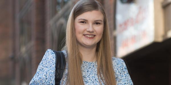 Sarah Wood outside her workplace