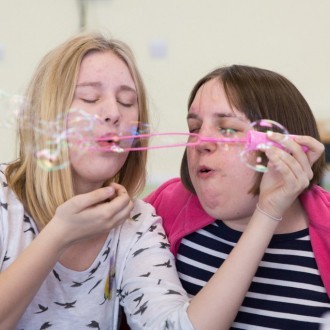 Residents at Marske Hall blow bubbles