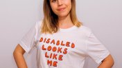 Mimi Butlin wearing a disabled looks like me tshirt