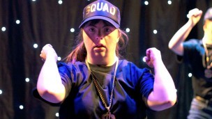 Sarah takes part in a dance performance in the Strictly Cymru competition