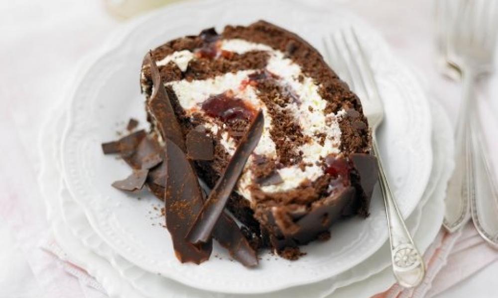 A delicious Chocolate Roulade presented on a plate