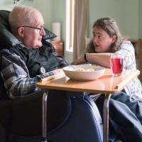 Cheshire house resident Hamish, with Mary, a volunteer