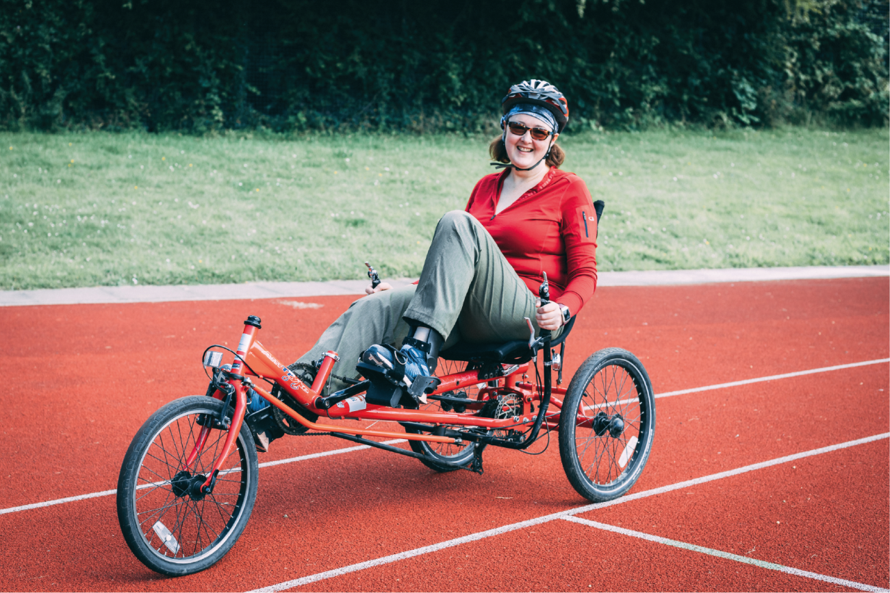 Debbie on an adapted bike