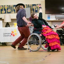 Rebecca with Jacob, a volunteer, at the Gloucestershire House fashion show