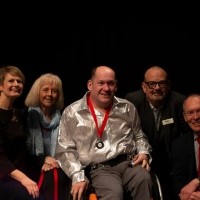 Robin celebrating winning his heat at Strictly Cymru